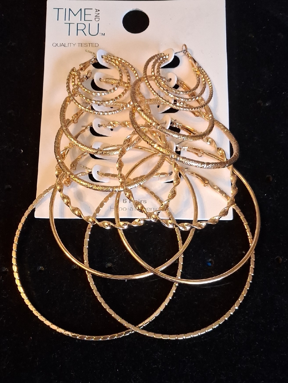 Time and Tru Gold-Tone Layered Hoop Earring Wardrobe Set Of Six Pairs Of Hoops